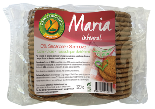 Bolacha Maria Integral Cem Porcento - 220 gr.