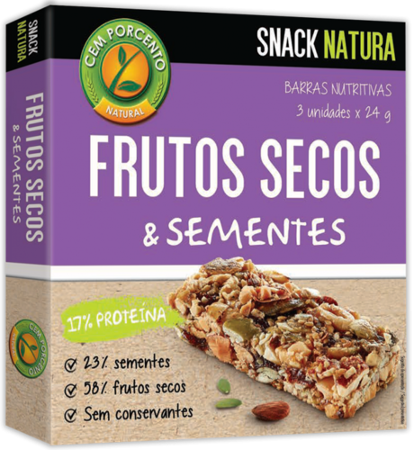 Barras Frutos Secos e Sementes Cem Porcento - 3x24gr.